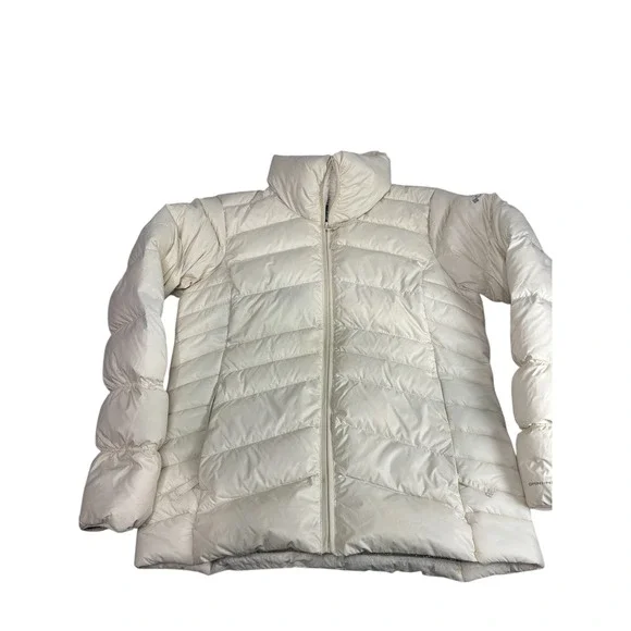 Columbia White‎ Autumn Park Down Jacket Large Omni-Heat Mink-Fleece Collar $130